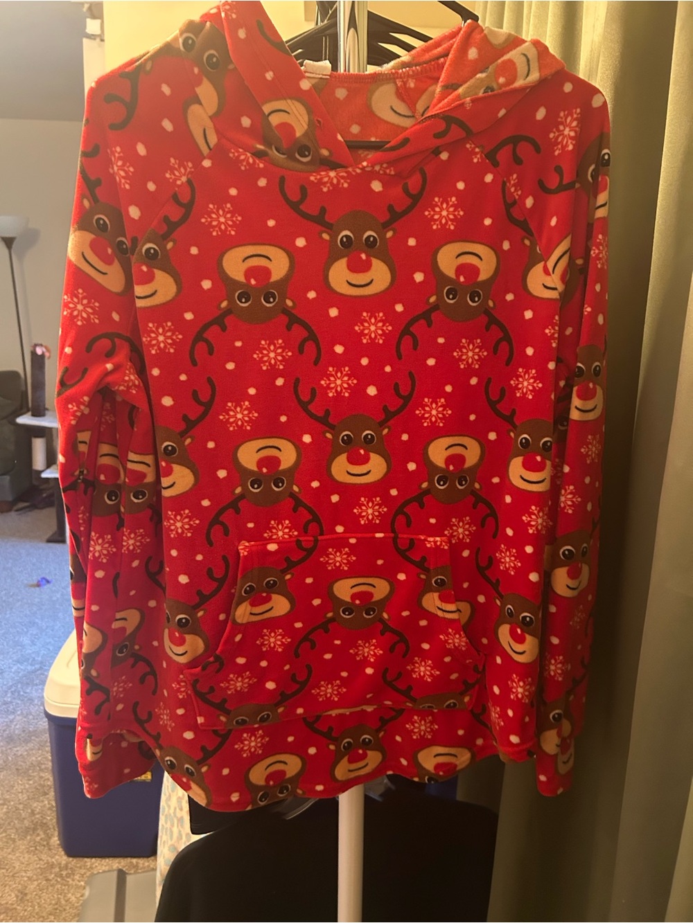 No Boundaries Red Reindeer Print Hooded Pullover